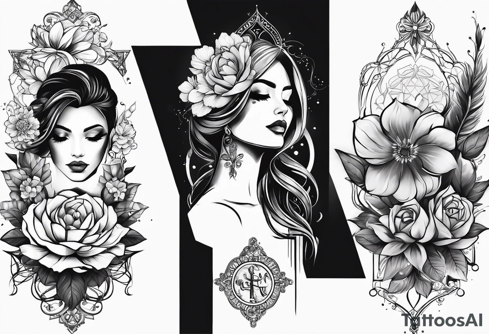 Mulher do signo de Touro mostrando as características, flores e livros atrás em volta da mulher com chifres para tatuar no antebraço parte interna tattoo idea