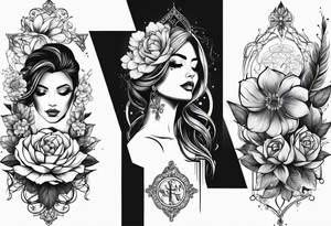 Mulher do signo de Touro mostrando as características, flores e livros atrás em volta da mulher com chifres para tatuar no antebraço parte interna tattoo idea