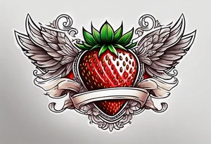 neo traditional Strawberry and Banner tattoo idea