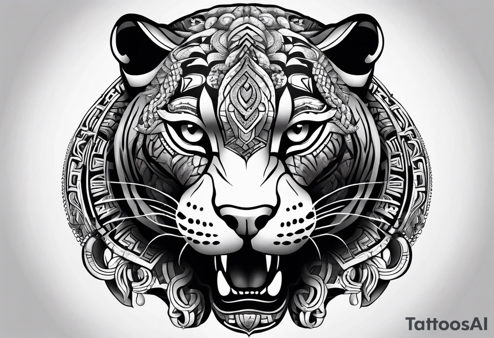 aztec black jaguar with snake tattoo idea