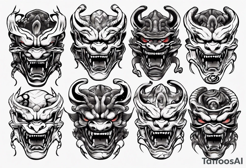 biting the snake  oni mask tattoo idea