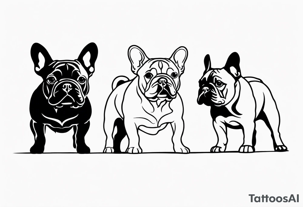 shadow of three french bull dog tattoo idea