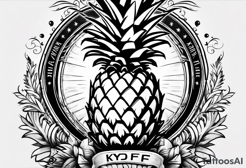 Pineapple with the letters “KYDF” on it tattoo idea