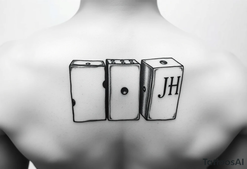 drei dominosteine hintereinander mit den pips 8 7 6 und beim letzten unten 6 und oben die Inizialen JH tattoo idea