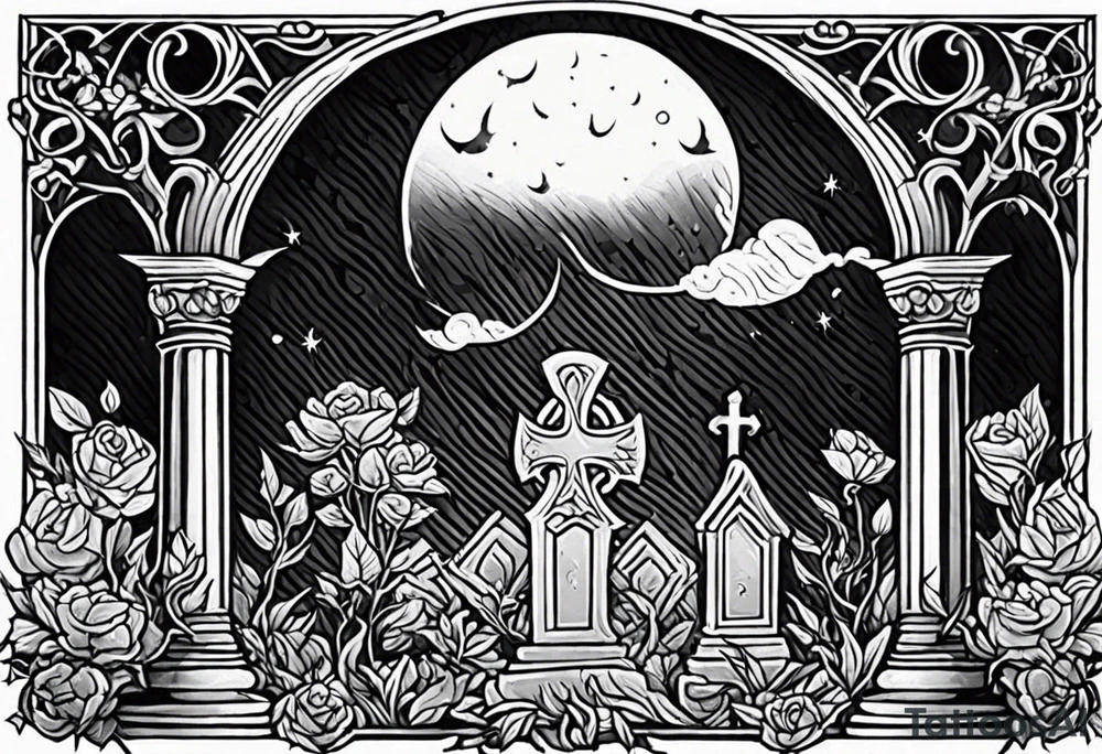 graveyard with moon tattoo idea