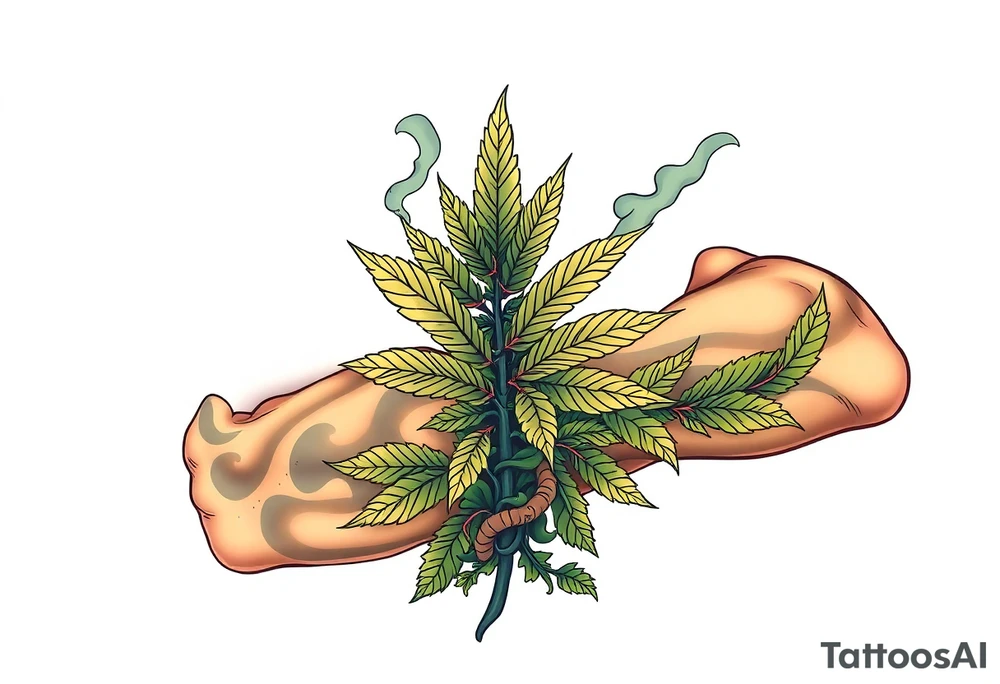Massive weed plant surrounded by smoke tattoo idea