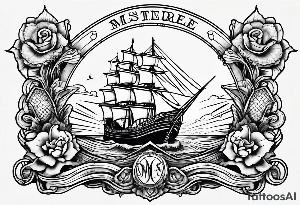 A American traditional tattoo style ship sinking with a mermaid on the right holding a rope and the mermaid on the left holding a dagger tattoo idea