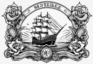 A American traditional tattoo style ship sinking with a mermaid on the right holding a rope and the mermaid on the left holding a dagger tattoo idea