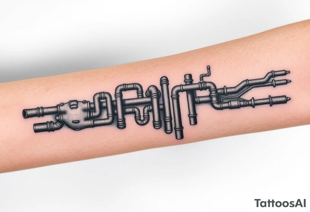 wide vertical System of thin pipes that transitions and transforms outwards of sides and end into thick, widespread 
veins of forearm tattoo idea