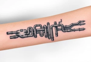 wide vertical System of thin pipes that transitions and transforms outwards of sides and end into thick, widespread 
veins of forearm tattoo idea