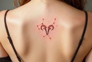 A fiery Aries constellation tattoo in red and orange hues captures the bold spirit of the zodiac’s first sign. tattoo idea