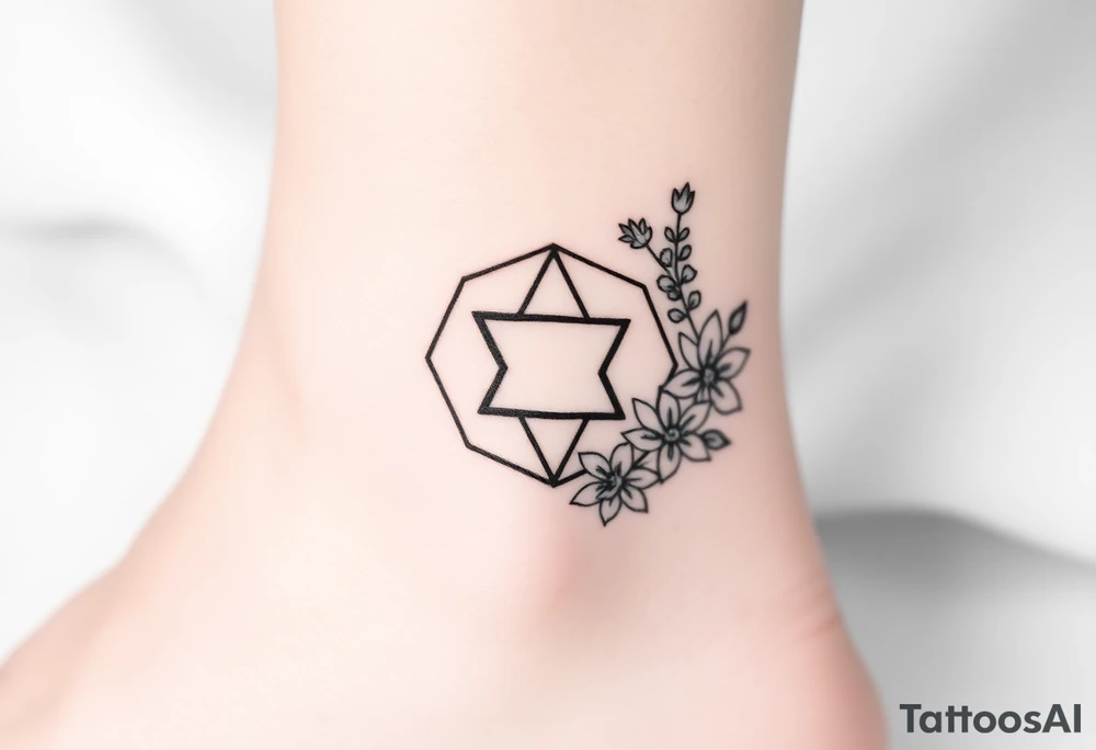 Hexagon Leo symbol larkspurs and water lilies tattoo idea