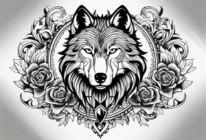 Arm sleeve with wolf heads tattoo idea
