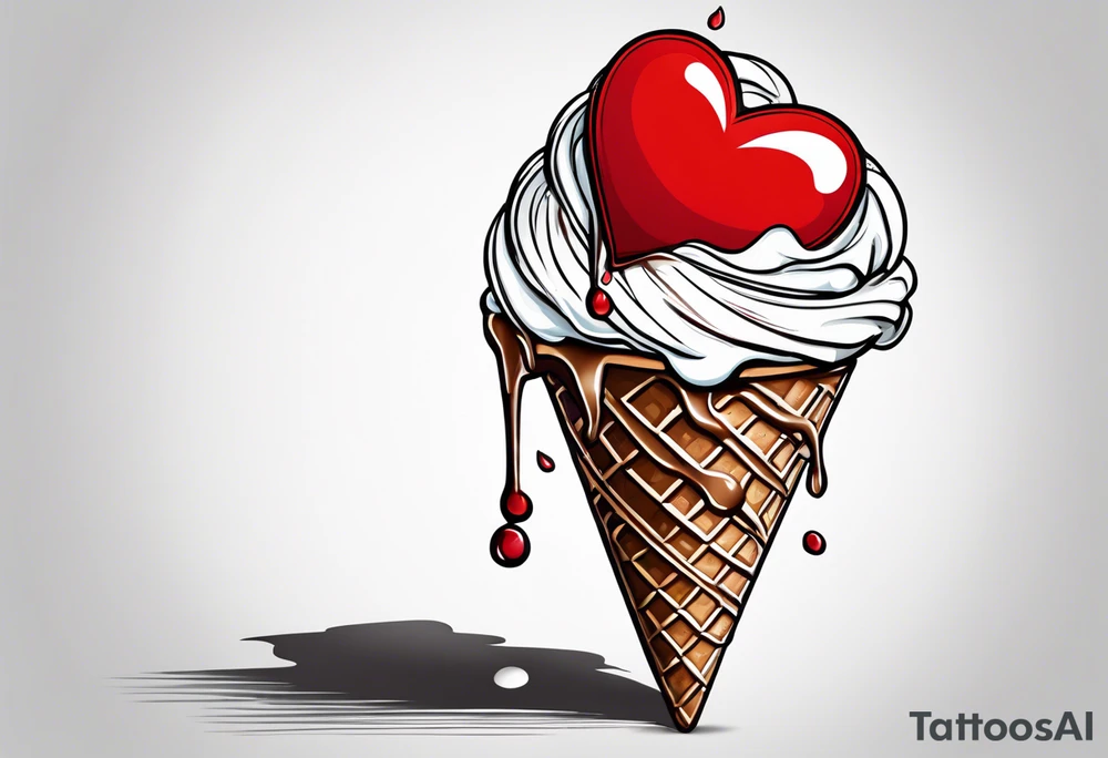 ice cream cone with one red heart tattoo idea