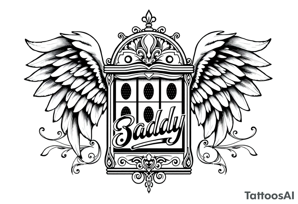 Slot machine with angel wings and word Daddy tattoo idea