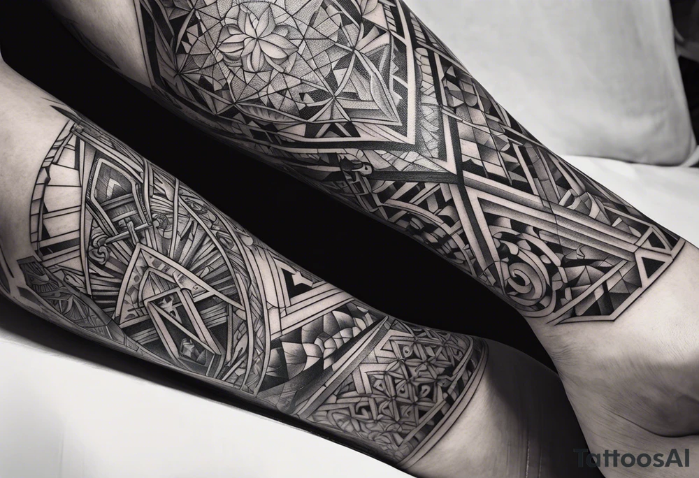 Italian cathedral floor full leg sleeve male geometric tattoo idea