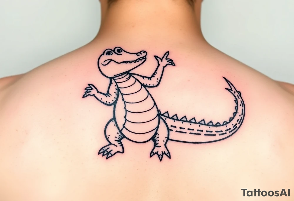 cartoon Mardi gras alligator standing up and dancing tattoo idea