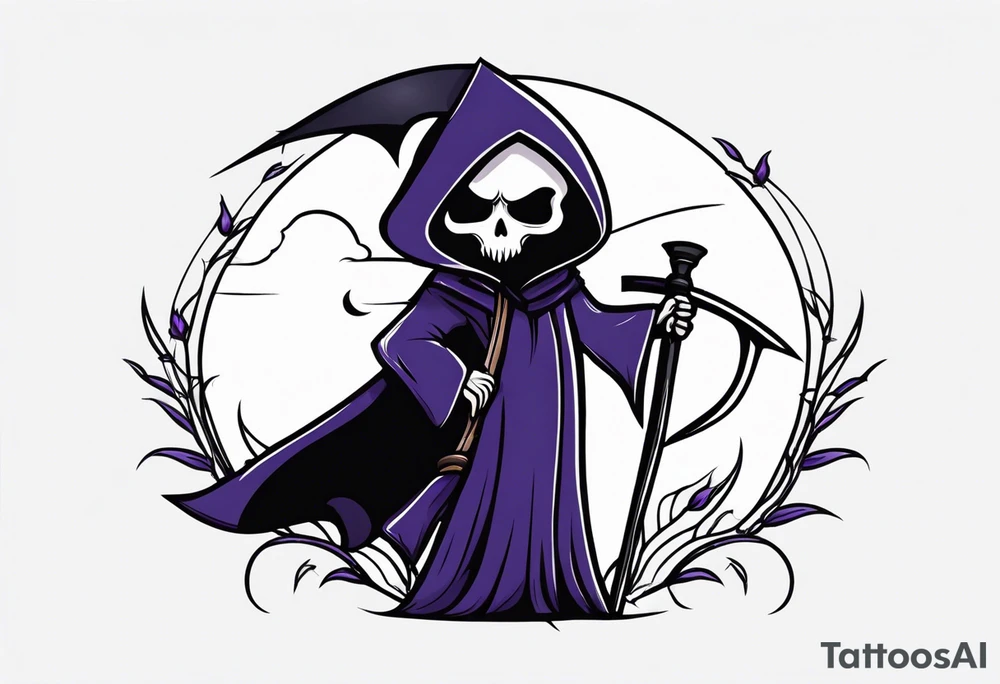 cute grim reaper with scythe and nightshade tattoo idea