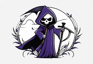 cute grim reaper with scythe and nightshade tattoo idea
