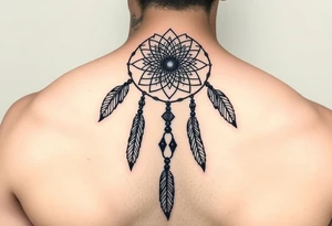 native dreamcatcher with flowing feathers and sacred beads tattoo idea
