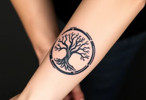 Tree encircled in a spiral circle tattoo idea