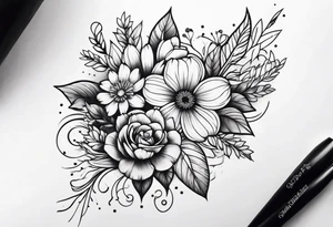 Flower bouquet on outer upper arm tattoo idea