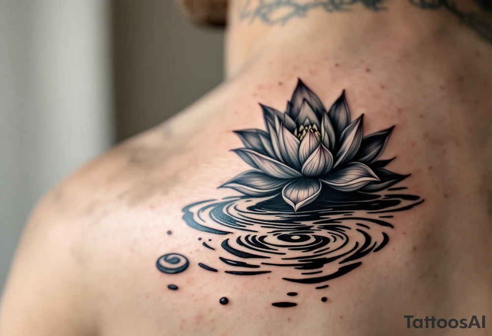 serene lotus flower emerging from sacred waters with ripples tattoo idea