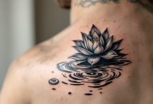 serene lotus flower emerging from sacred waters with ripples tattoo idea