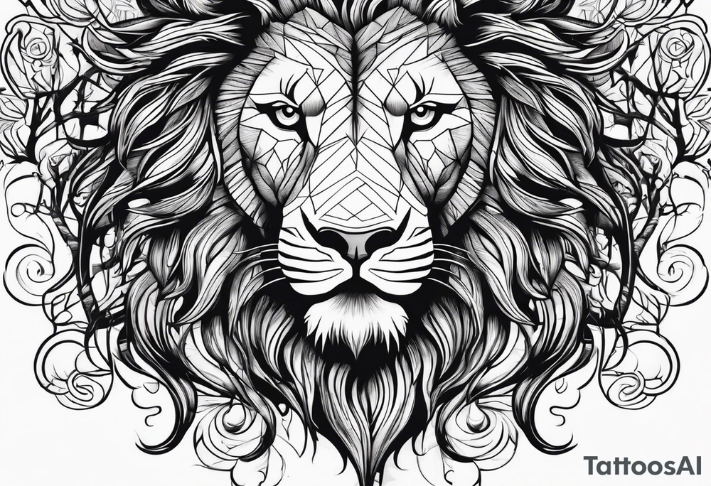 Tree with roots turns into lion head tattoo idea
