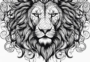 Tree with roots turns into lion head tattoo idea