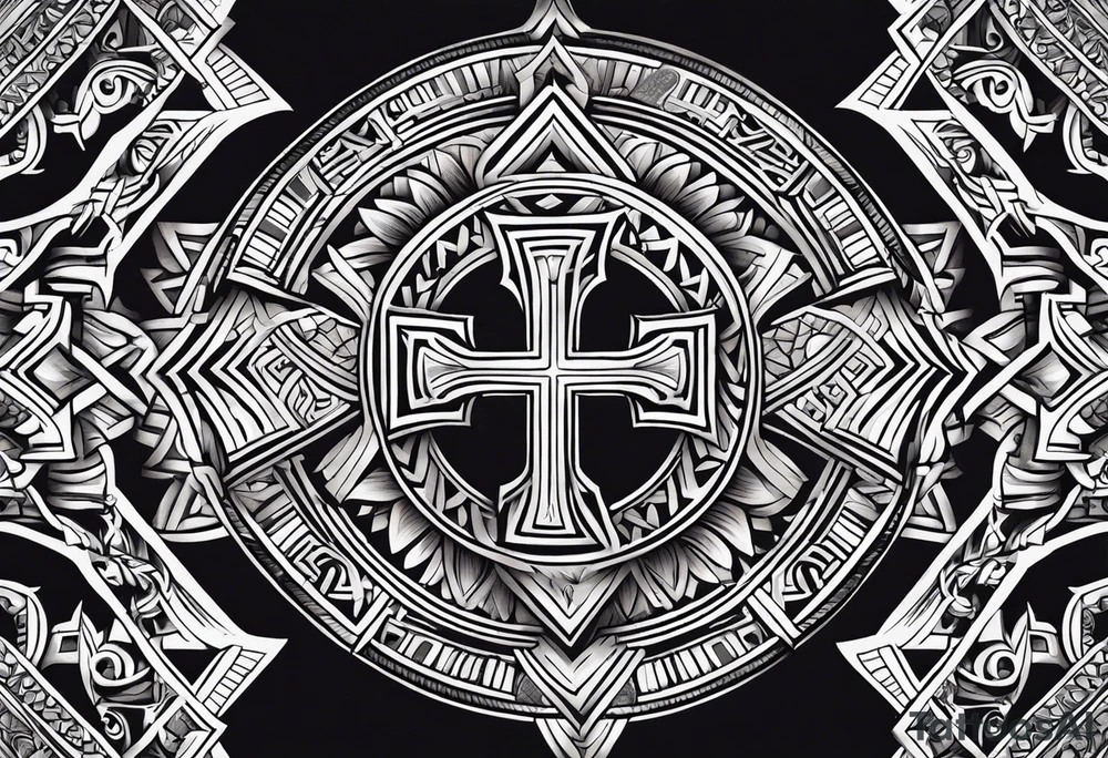 Simplistic Samoan patterns surrounding a cross tattoo idea