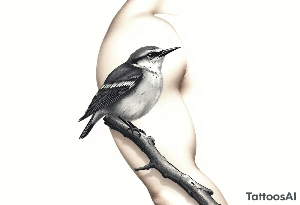 Nuthatch bird sitting on a branch tattoo idea