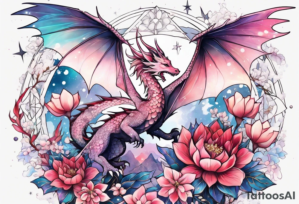 Constellation, wing , snow , cross , dragon female japan kawaii , flower tattoo idea
