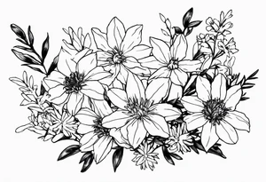 Larkspur and aster bouquet tattoo idea