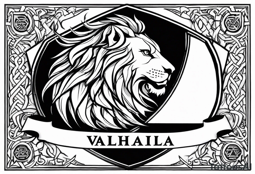 Valhalla shield sword valknut lion dragon tattoo idea