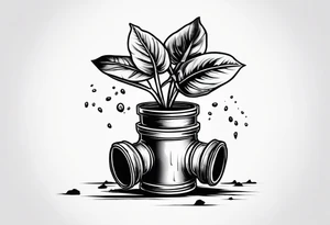 a dying plant in dirt with a gasmask next to it tattoo idea