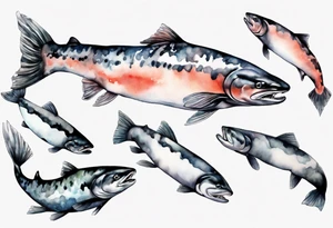 realistic salmon in grey water tattoo idea