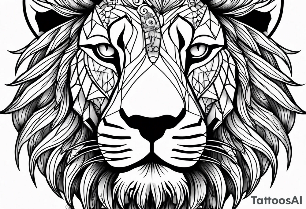 Lion sun evil eye tattoo idea