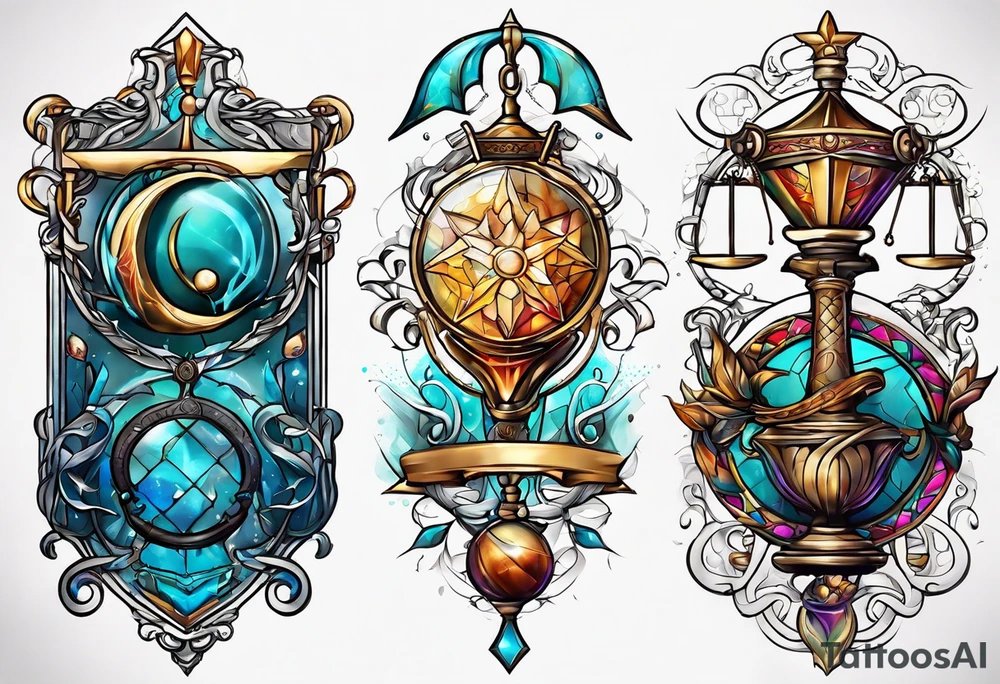 male scorpio, female Sagittarius, libra scales tattoo idea