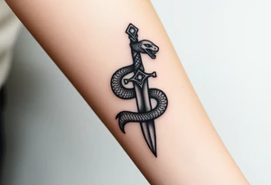 mystical snake coiled around an ancient dagger with jeweled hilt tattoo idea