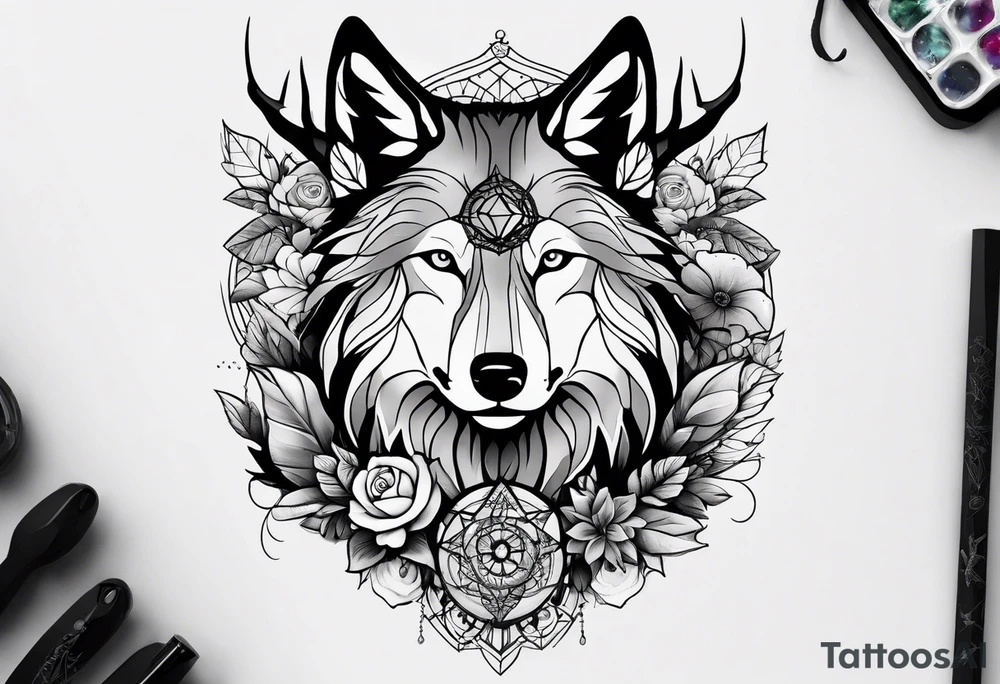 Stars, antlers, dogs, wolf, mountains, flowers, plants, dragonfly, dream catcher, birds
Design for my forearm and fist tattoo idea