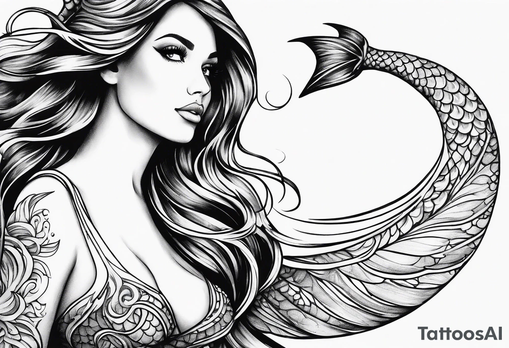 flowing mermaid tail tattoo idea