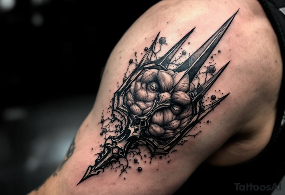 close-up bean behind a trident tattoo idea