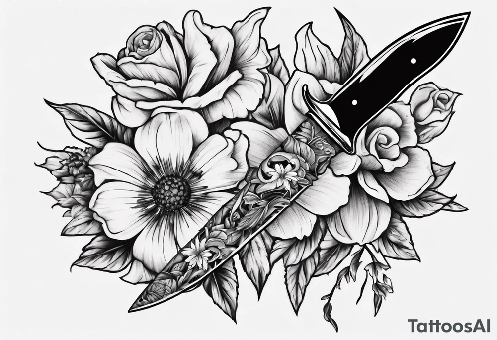 A knife stuck in a flower tattoo idea