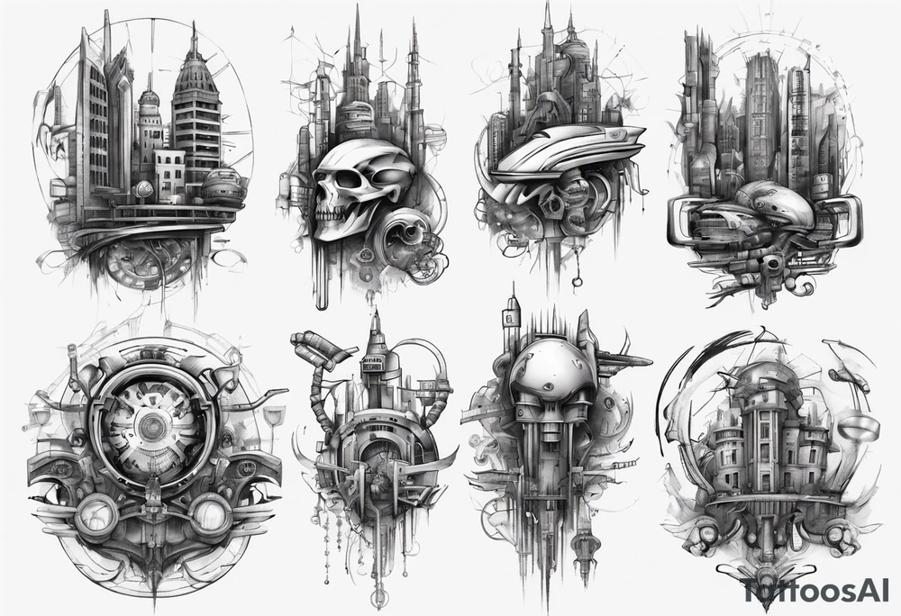 Cyberpunk style city tattoo idea