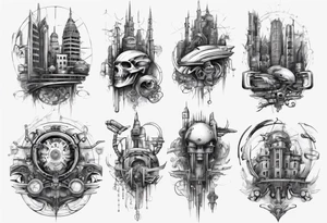 Cyberpunk style city tattoo idea