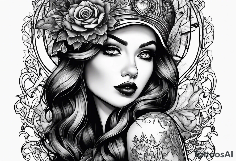 goth girl pinup tattoo idea