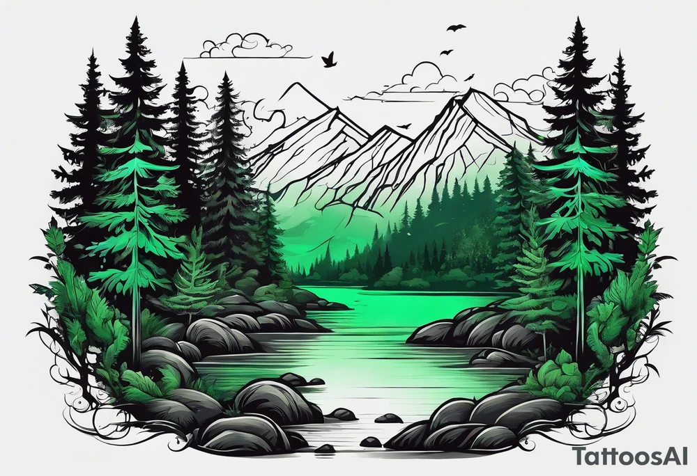 forest, green and black, no people tattoo idea