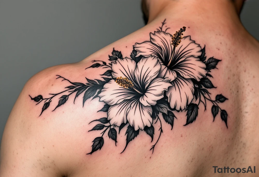 Masculine hibiscus flowers tattoo idea