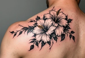 Masculine hibiscus flowers tattoo idea